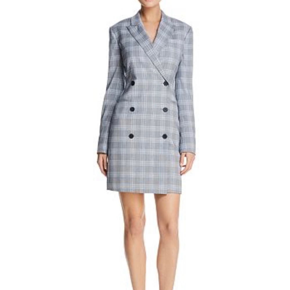 Theory Stretch-Wool Blazer Dress in Grey, Size 12